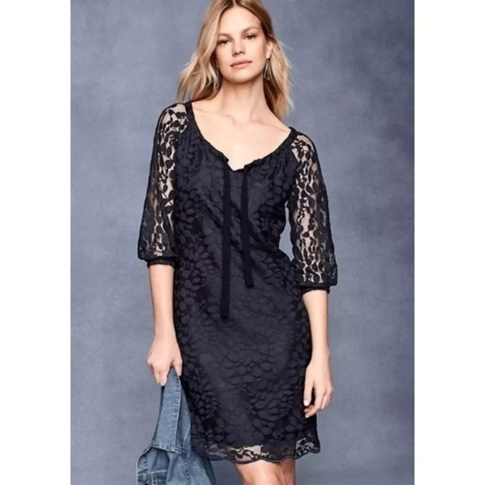 Garnet Hill Boheme Lace Dress Size 8 Black Cocktail Wedding Guest Whimsigoth